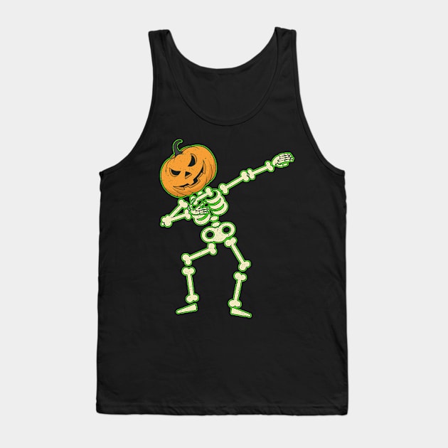 Funny Dabbing Skeleton Pumpkin Halloween Dab Tank Top by foxmqpo